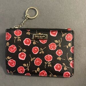 Kate Spade Black and Red Floral Keychain Wallet